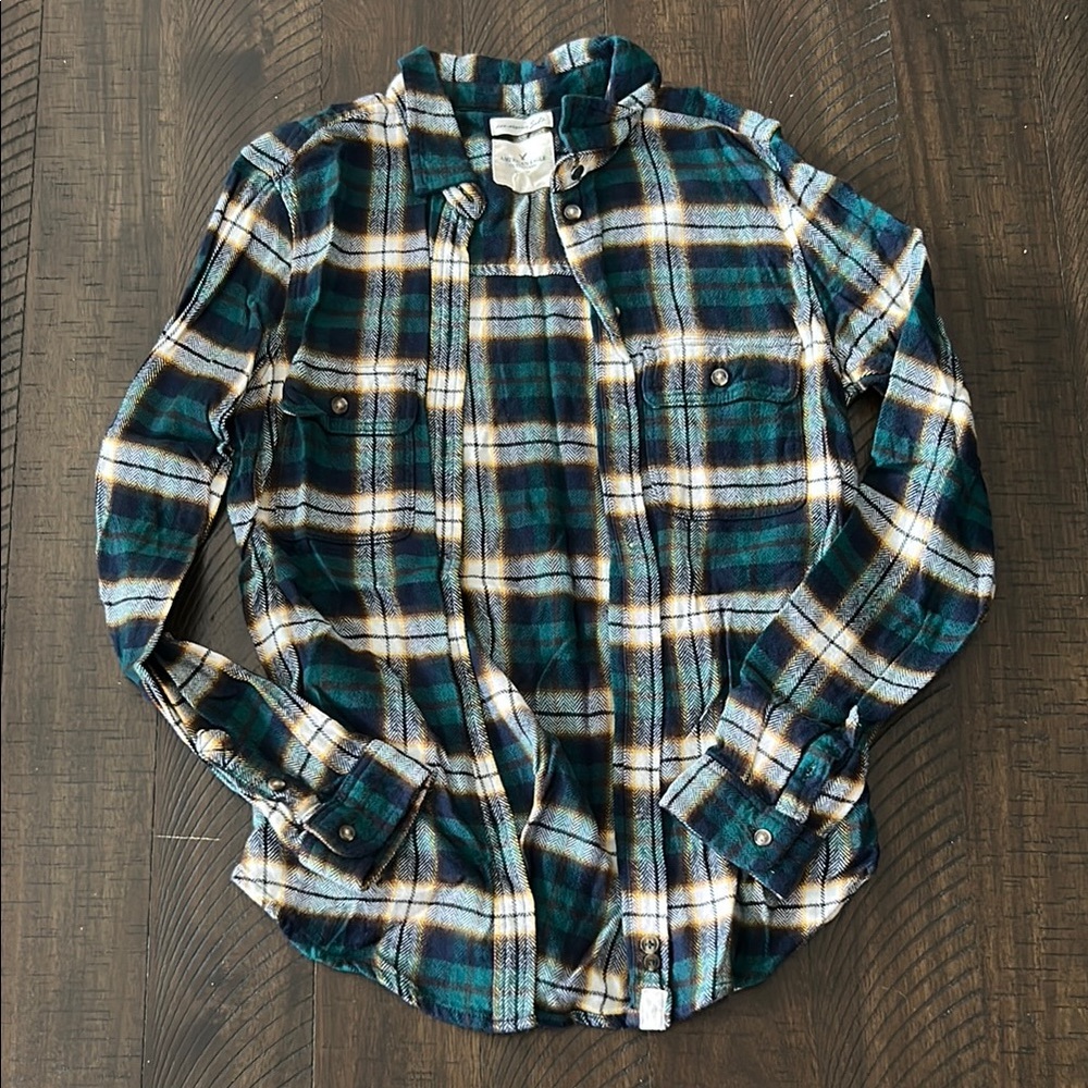 AE Plaid Flannel Shirt in Blue and Green S